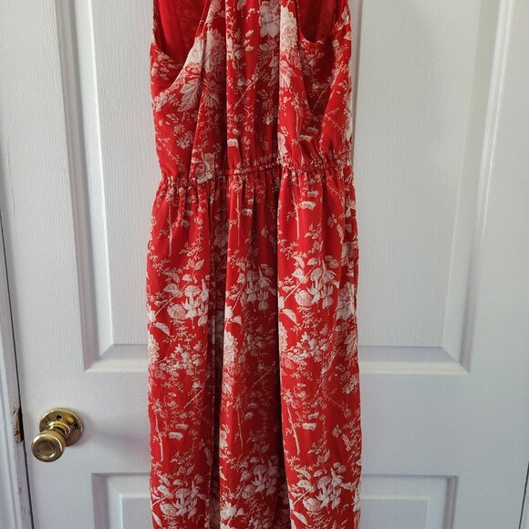 Lucky Brand Silk Red Floral Midi High Low Sun Dress Summer Dress - Size S - Picture 8 of 11